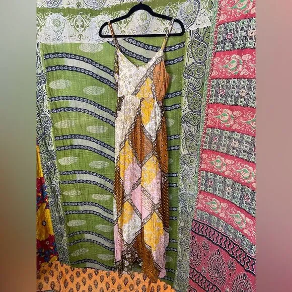 NWT RAGA Jenya Brown Boho Patchwork Maxi Dress Size Small - Picture 3 of 16